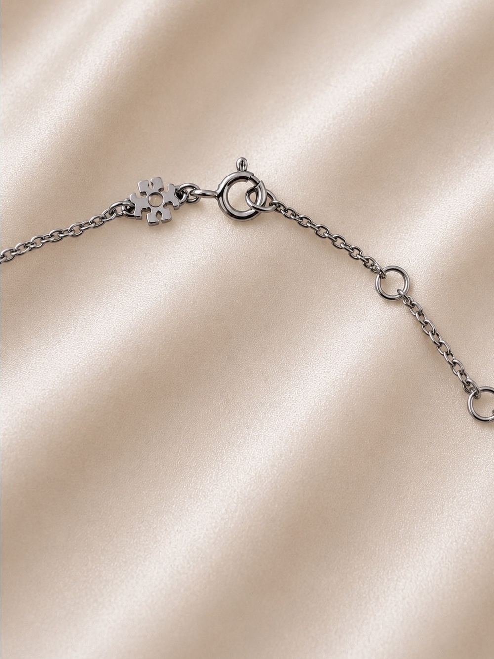 Tory Burch Delicate Pearl and Crystal Station Necklace - Silver Tone - Picture 5 of 5